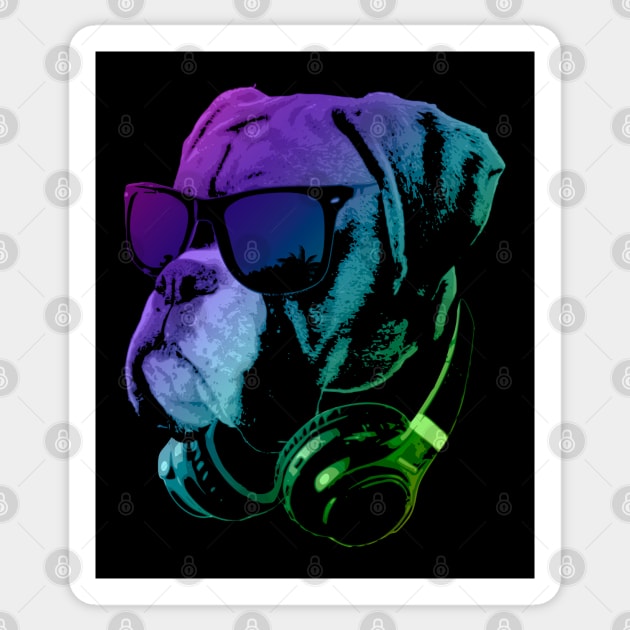 DJ Boxer Dog In Neon Lights Sticker by Nerd_art